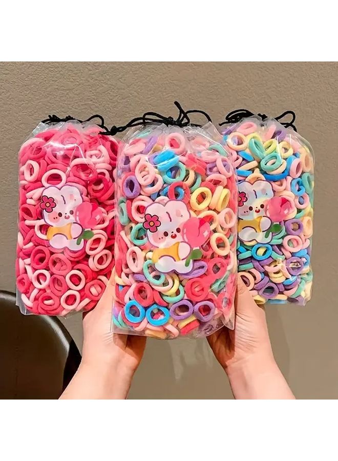 300pcs Bright Pink Soft Fufu Hair Ties Durable Seamless Elastic Headbands with Cartoon Bag - Image 5